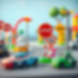 Colorful traffic playset with cars and road signs