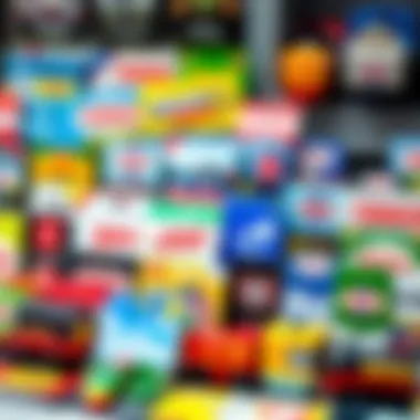 Various brands of train cards on display