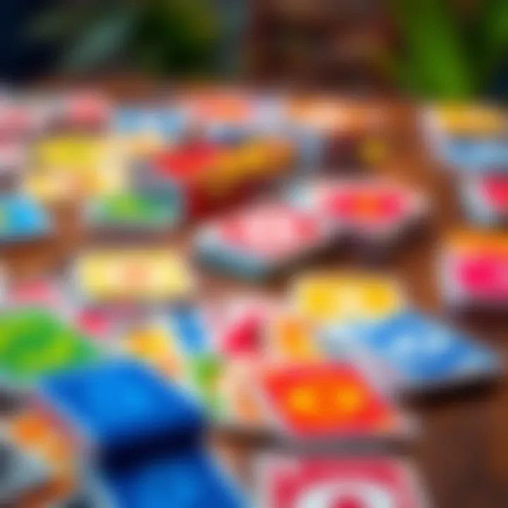 Colorful Uno cards spread on a table