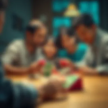 Family engaged in a game of Uno