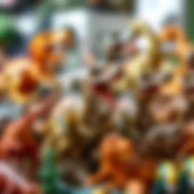 Different varieties of T Rex toys displayed together