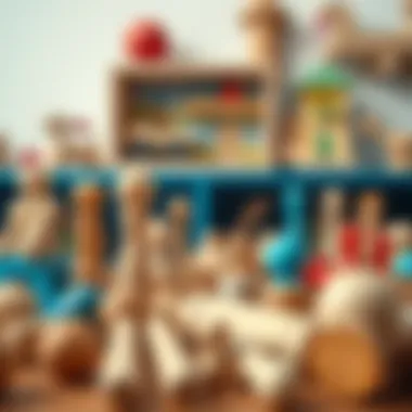 Variety of wooden toys including tongs designed for developmental play