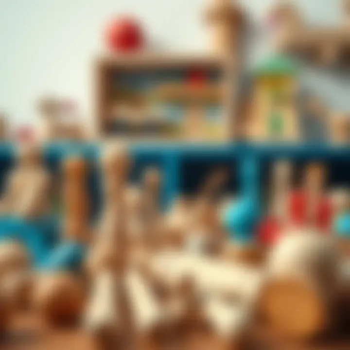 Variety of wooden toys including tongs designed for developmental play