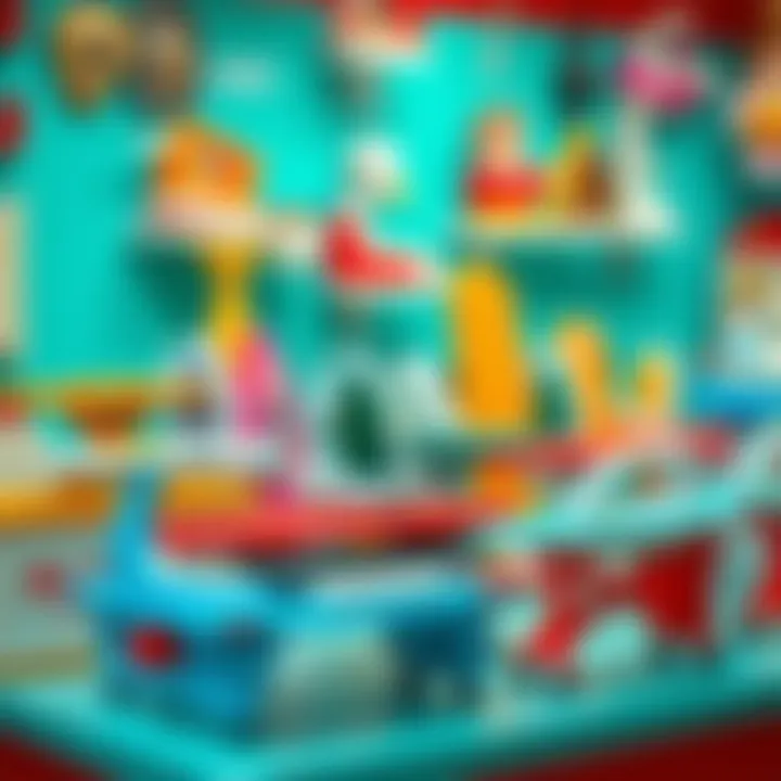 Various models of toy ironing boards displayed