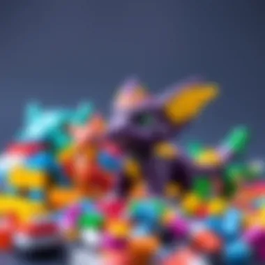 A close-up of vibrant building blocks from the Mega Construx Pokémon series.