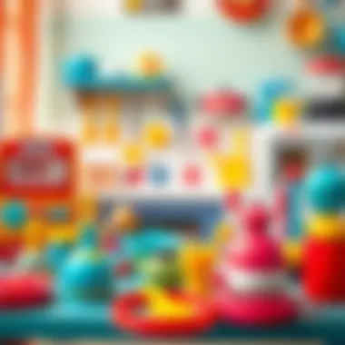 Colorful kitchen toy set arranged on a play table