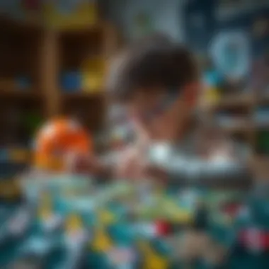 Child assembling a puzzle with focus