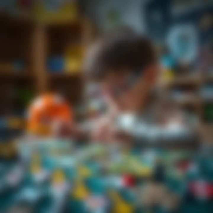 Child assembling a puzzle with focus