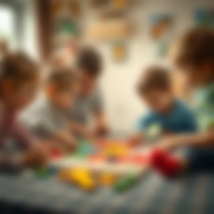 Group of children collaborating on a large puzzle