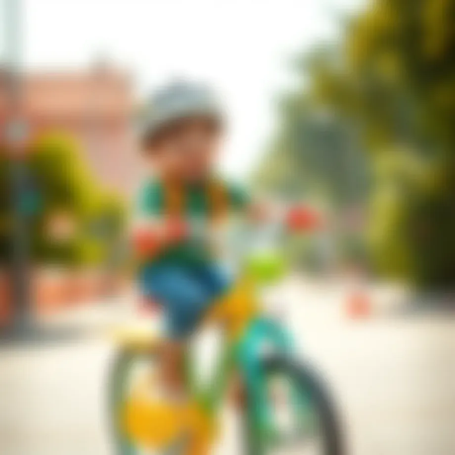 A young child riding a colorful bicycle with a big smile